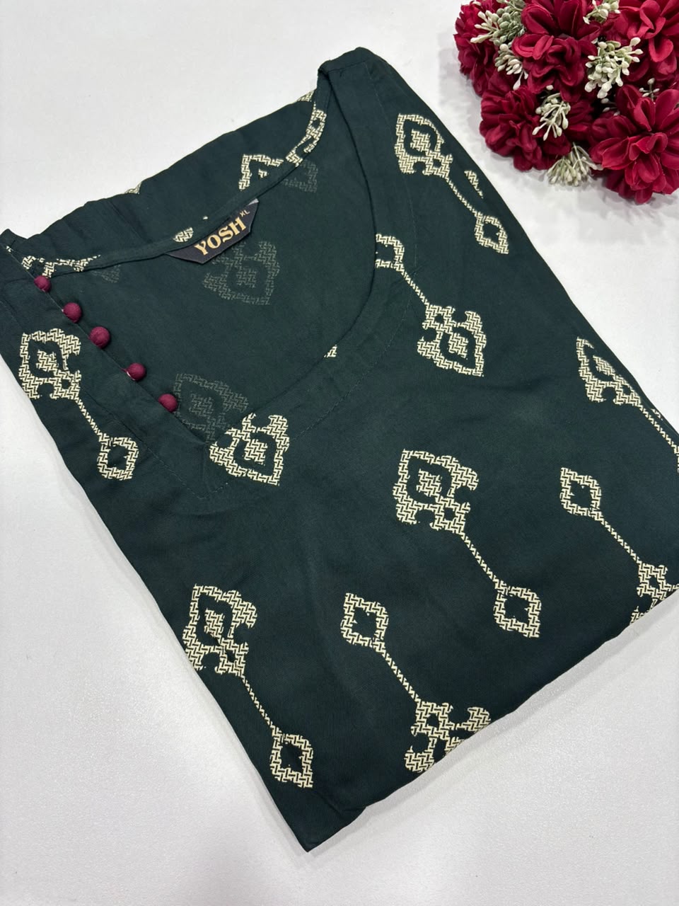 SS9265 Regular Wear Side Open Kurti - BOTTLE GREEN
