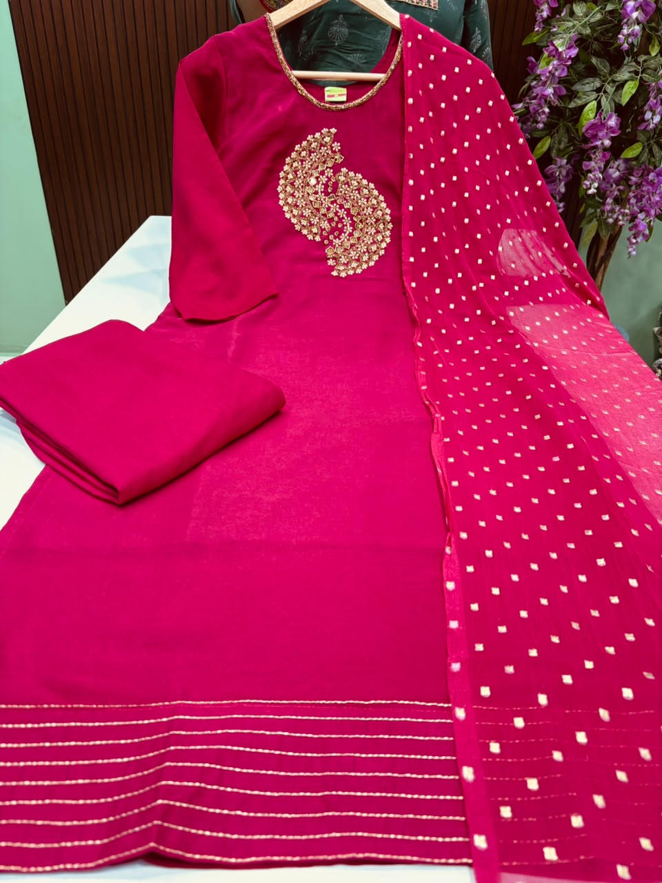 SS9291 Vichitra Silk Kurti With Pant & Dupatta Set