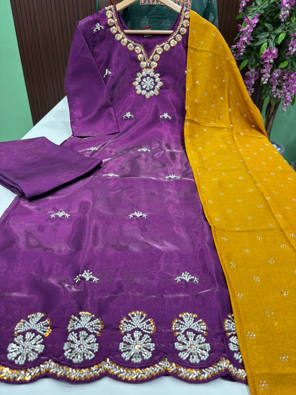 SS9293 Roman Glass Kurti With Pant & Dupatta Set