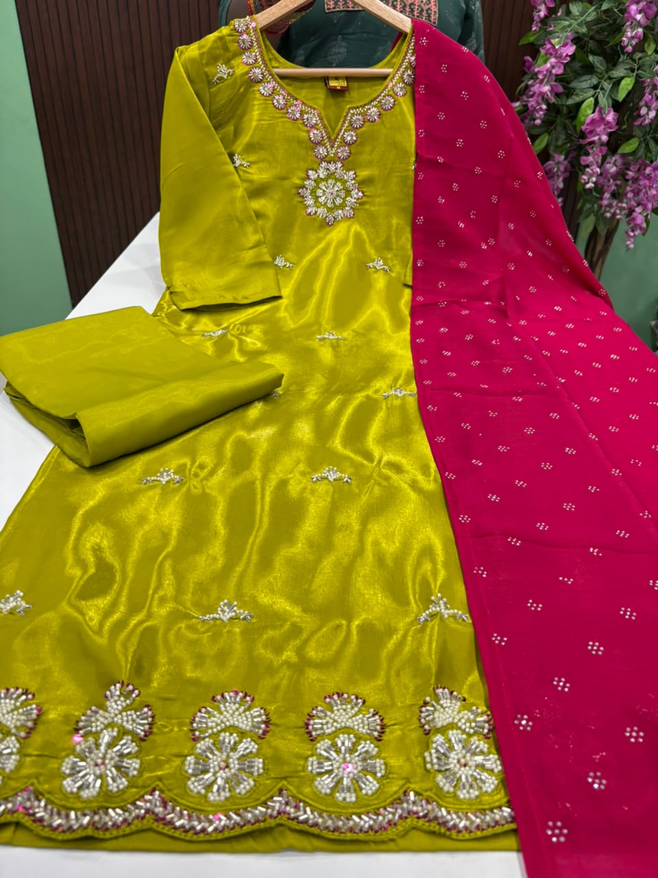 SS9292 Roman Glass Kurti With Pant & Dupatta Set