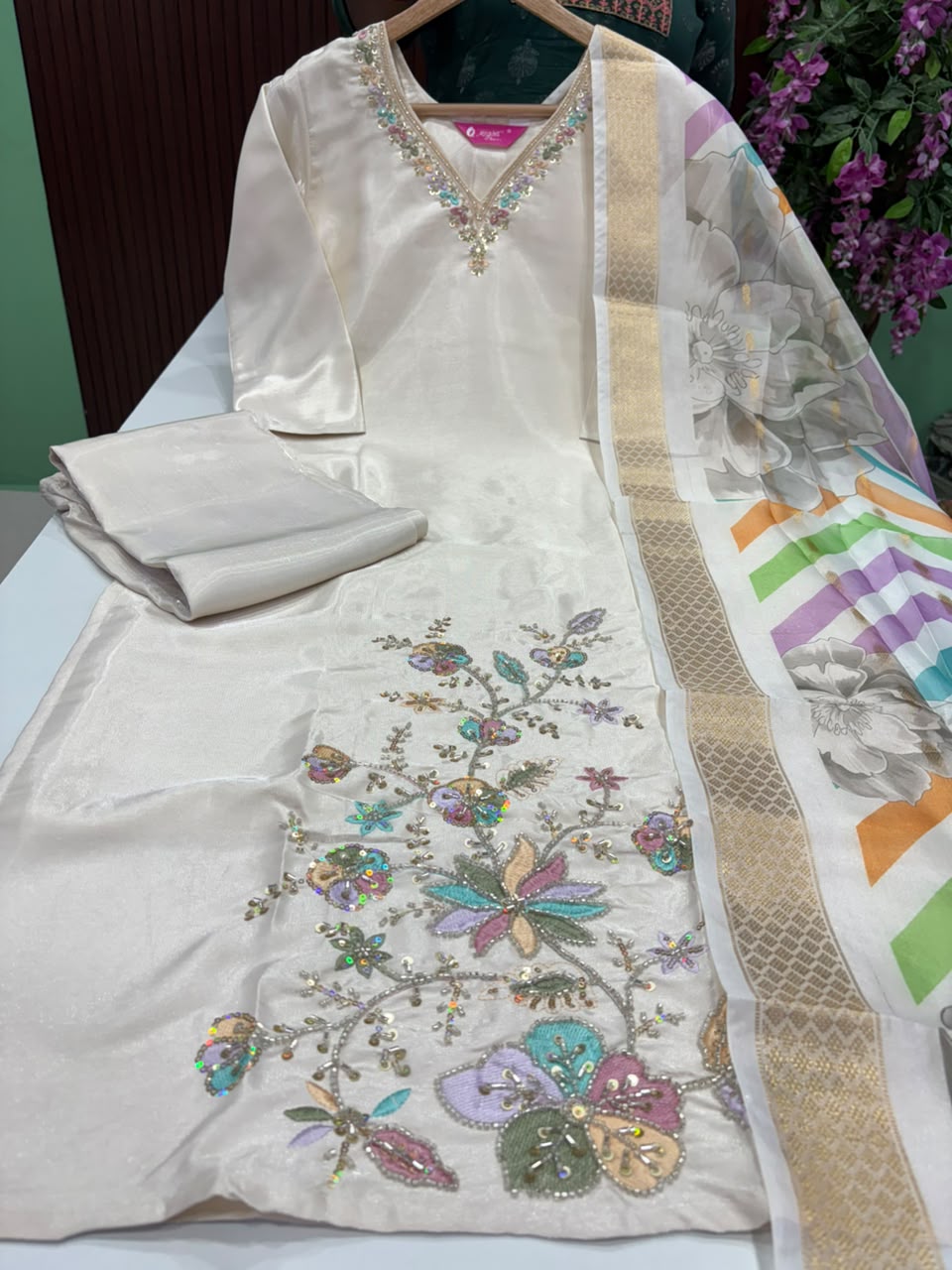 SS9294 Roman Glass Kurti With Pant & Dupatta Set