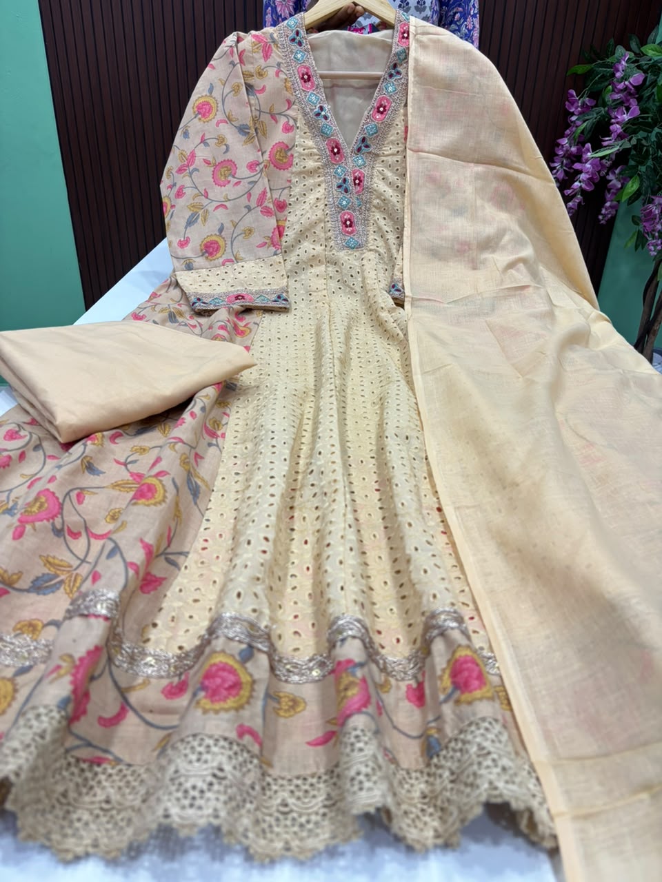 SS9390 Premium Hakoba Cotton Anarkali Suit - SANDAL