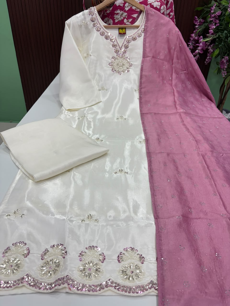 SS9353 Roman Glass Kurti With Pant & Dupatta Set