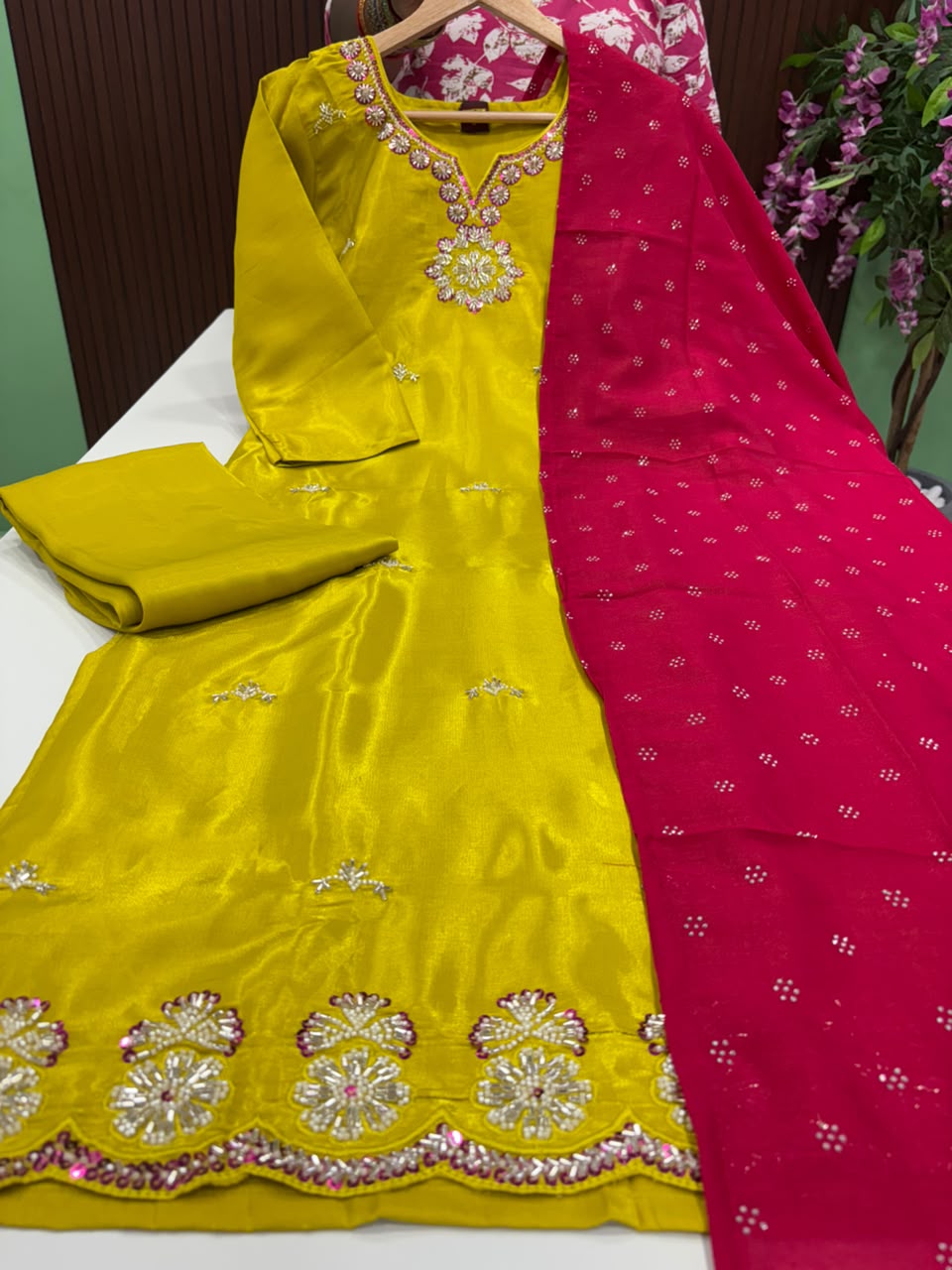 SS9352 Roman Glass Kurti With Pant & Dupatta Set