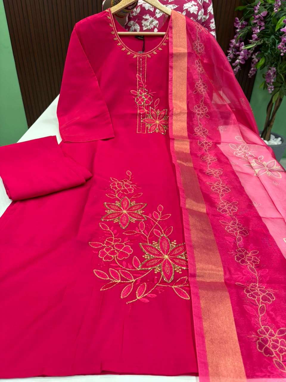 SS9355 Roman Silk Kurti With Pant & Dupatta Set