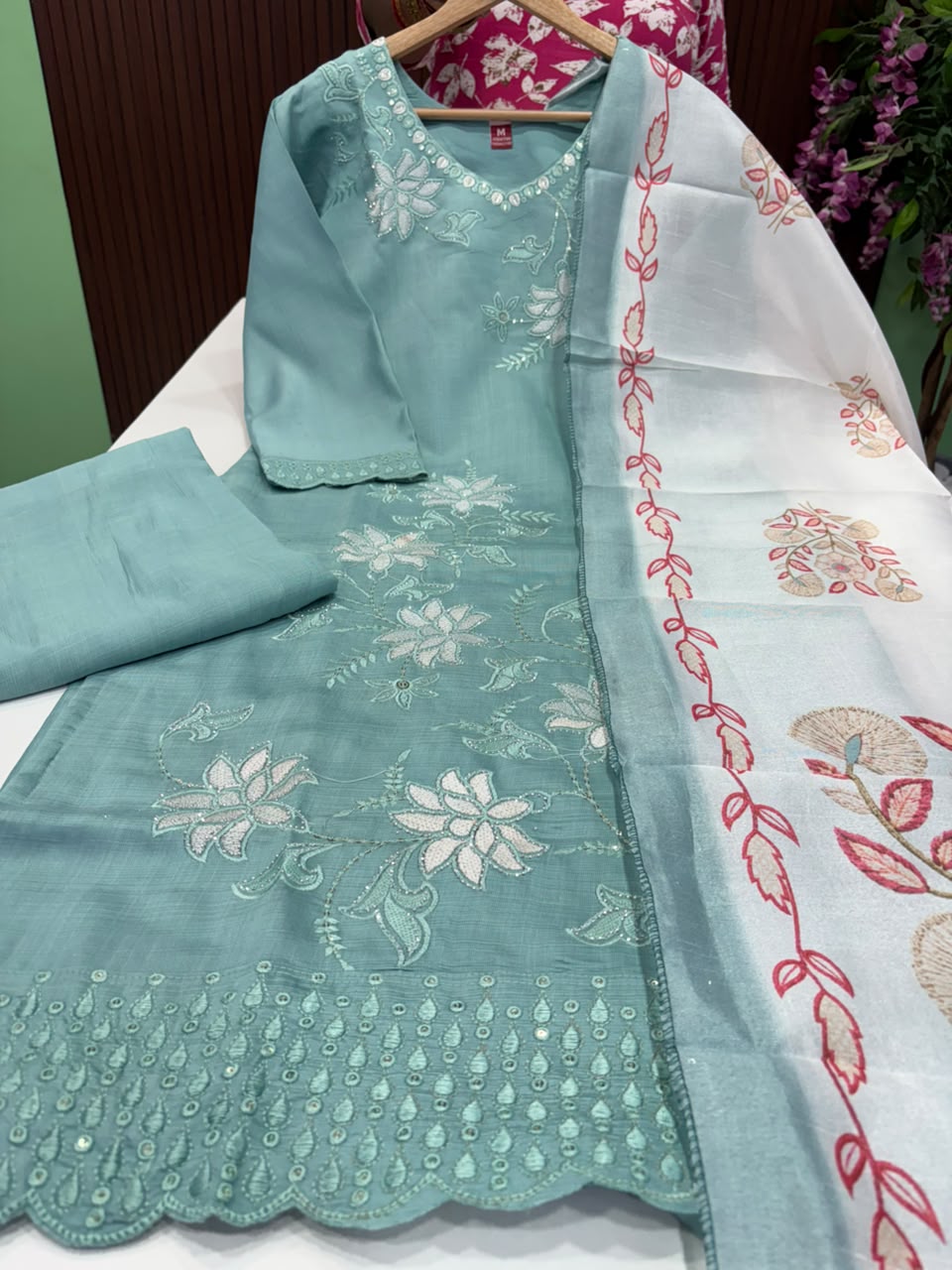 SS9356 Vatican Silk Kurti With Pant & Dupatta Set