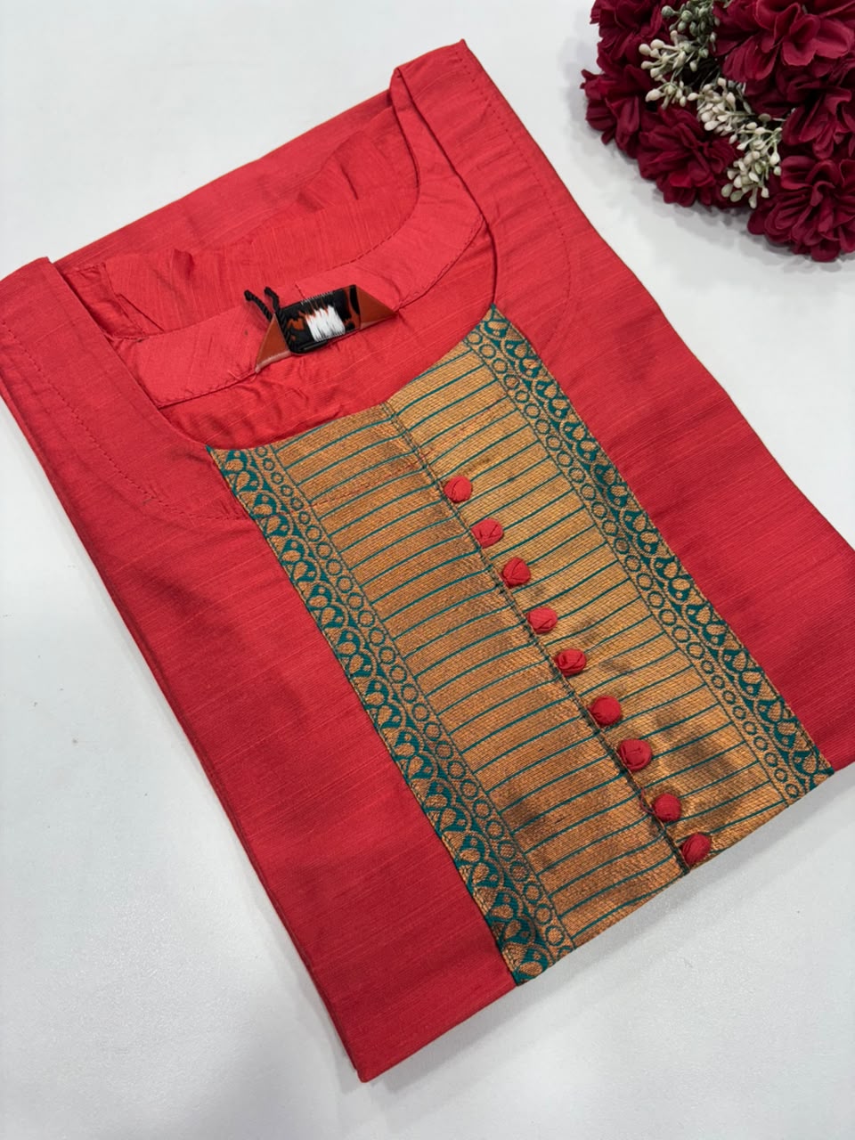 SS9379 Semi Raw Silk Kurti