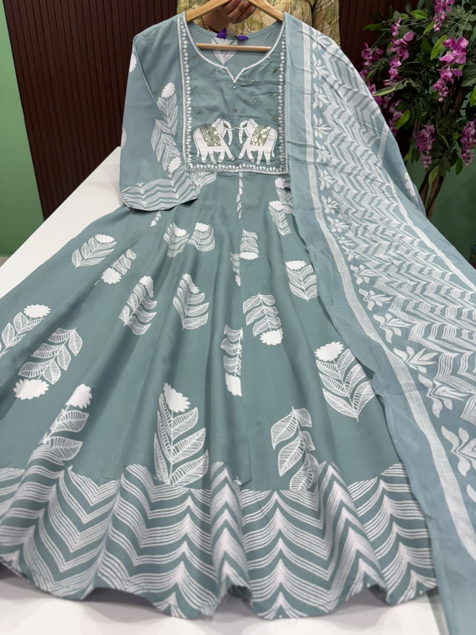 SS9396 Full Length Rayon Anarkali with Dupatta Set