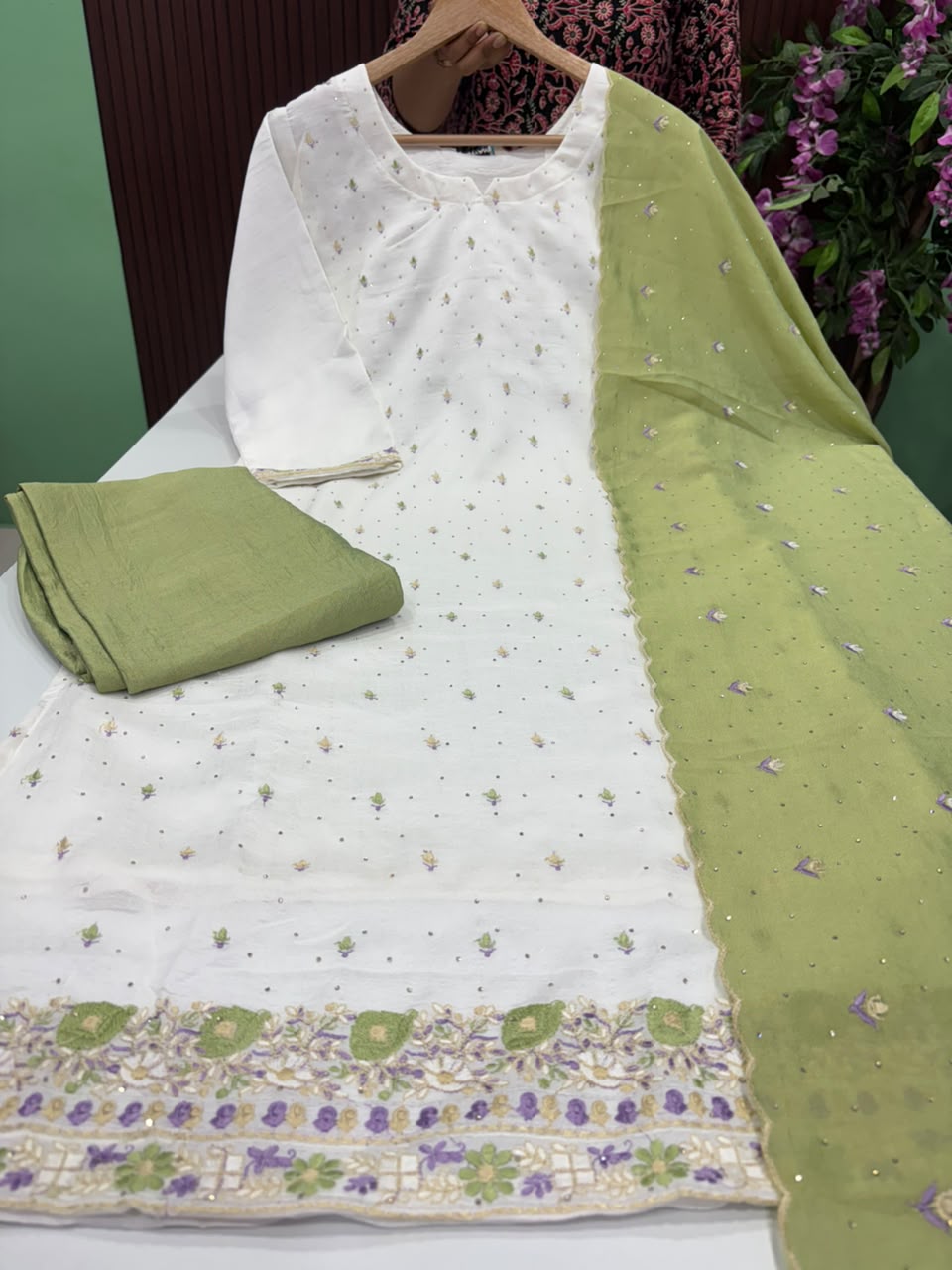 SS9484 Vichitra Silk Kurti With Pant & Dupatta Set