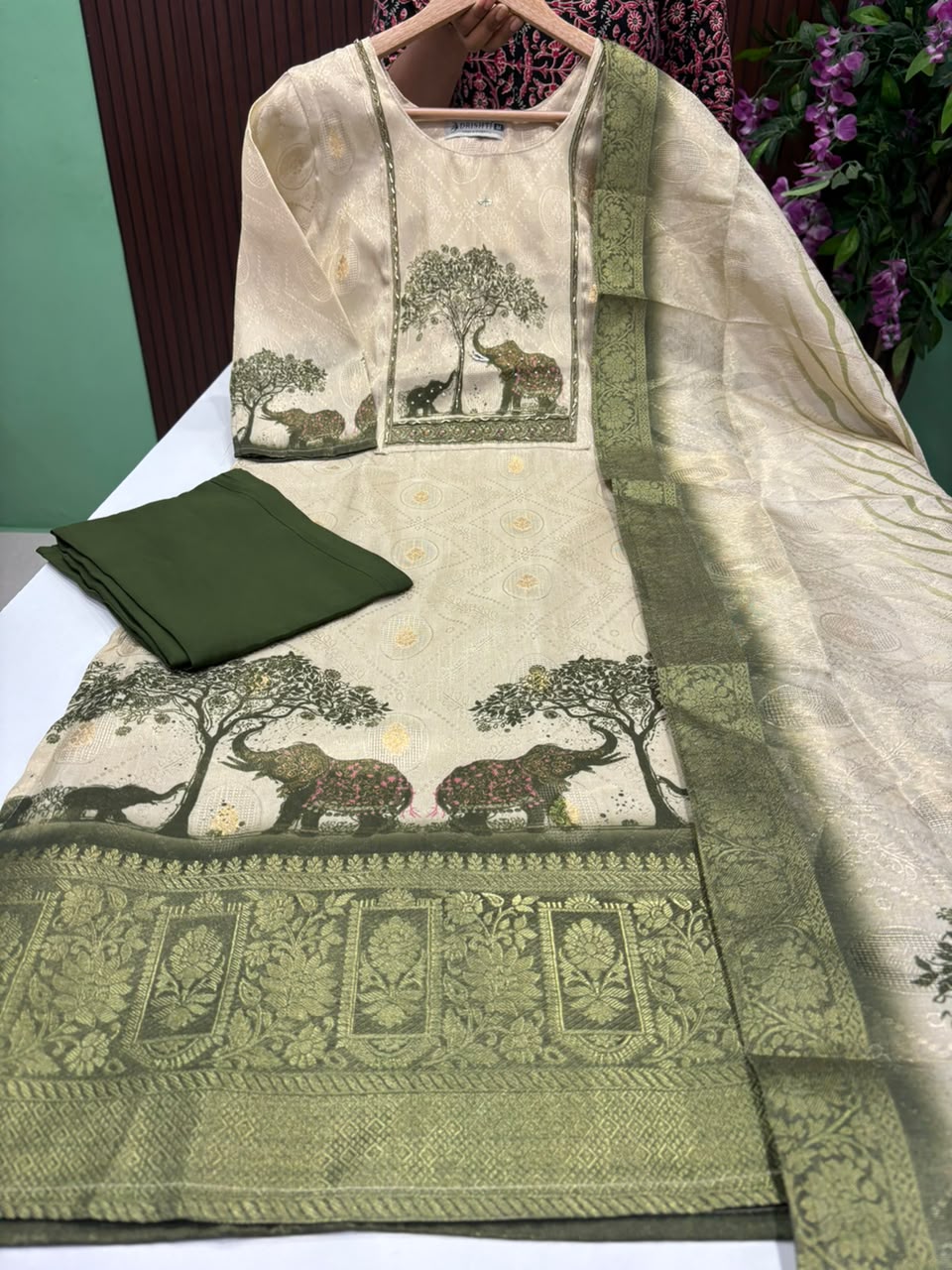 SS9485 Premium Banarasi Silk Blend Kurti With Pant & Dupatta Set