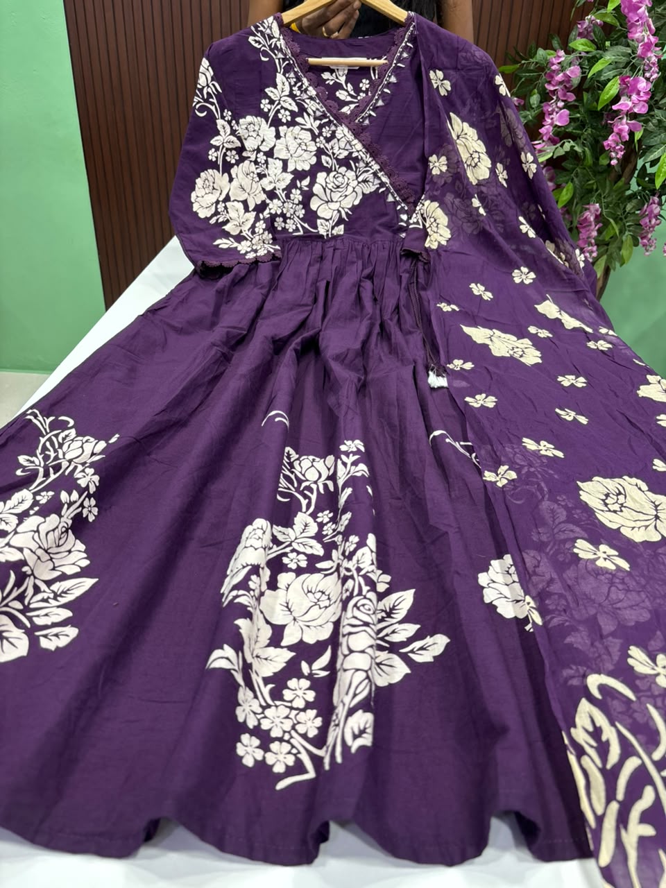 SS9546 Full Length Cotton Anarkali with Dupatta Set