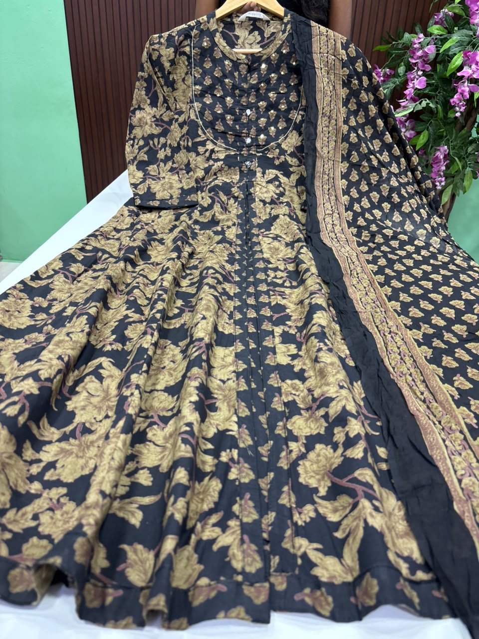 SS9547 Full Length Cotton Anarkali with Dupatta Set