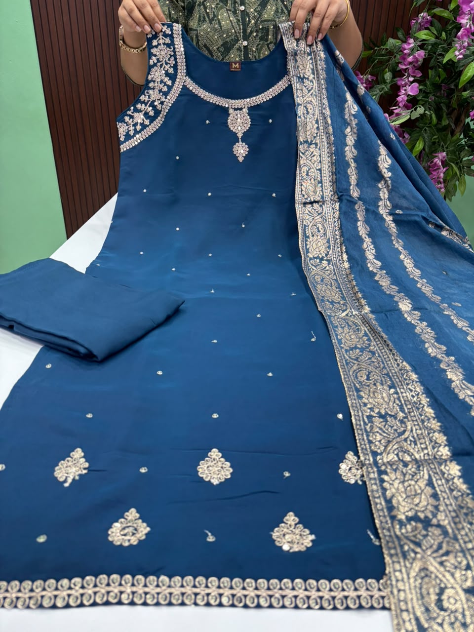 SS9549 Rangila Silk Kurti With Pant & Dupatta Set