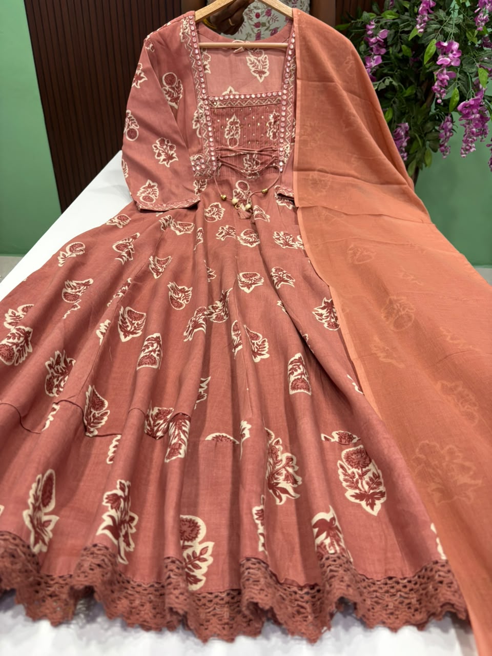 SS9576 Full Length Cotton Anarkali with Dupatta Set