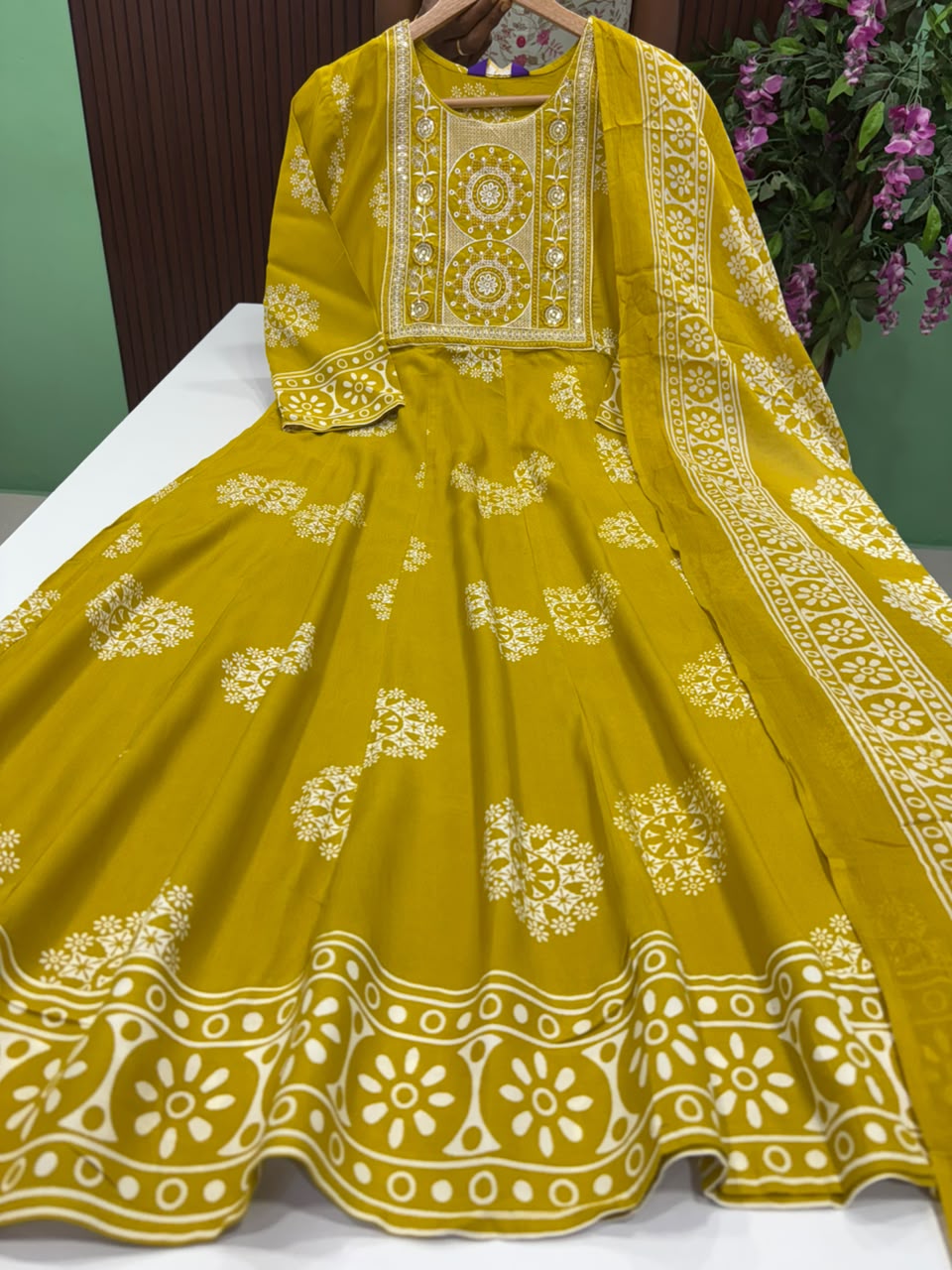 SS9578 Full Length Rayon Anarkali with Dupatta Set