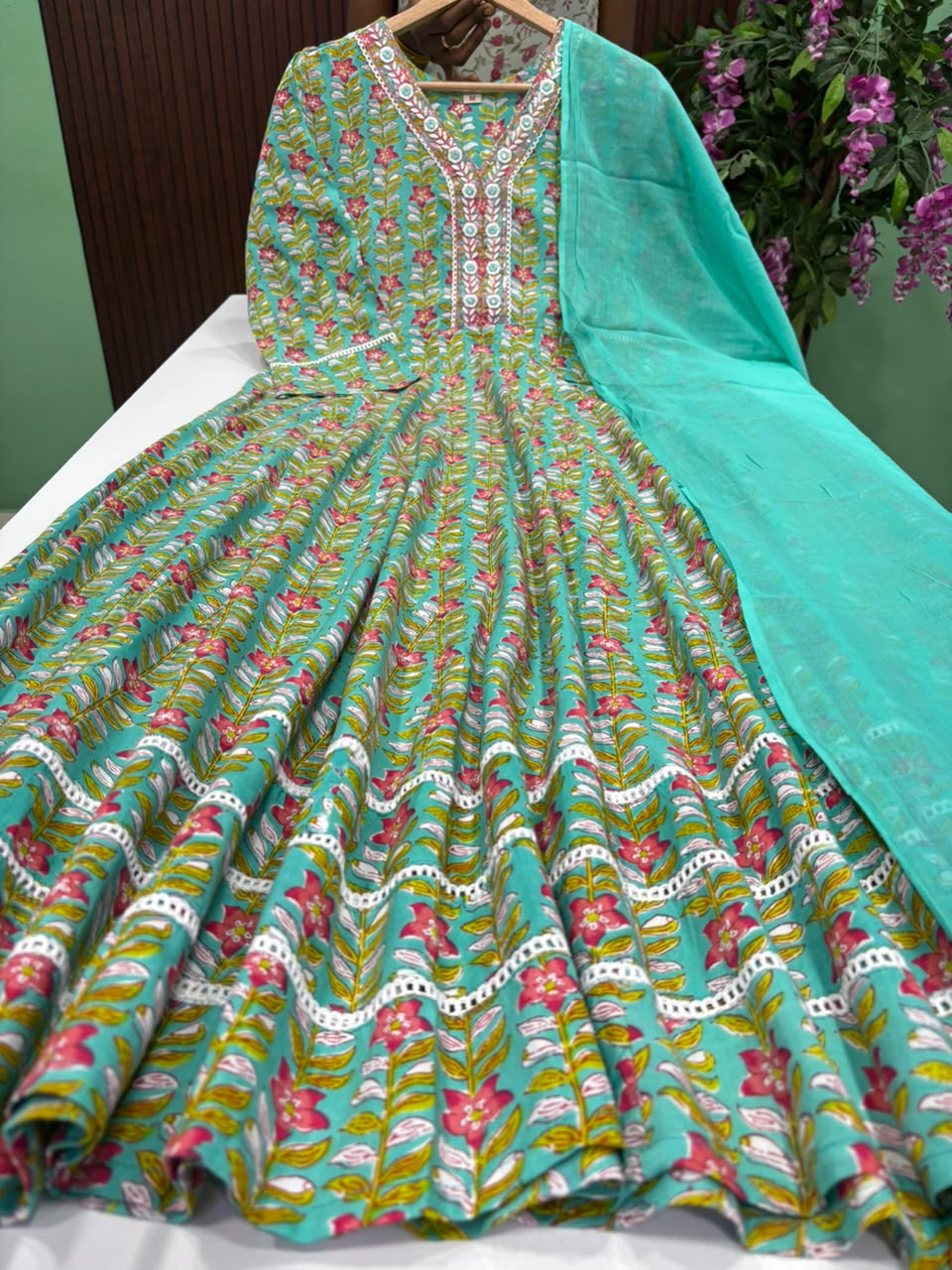 SS9579 Full Length Rayon Anarkali with Dupatta Set