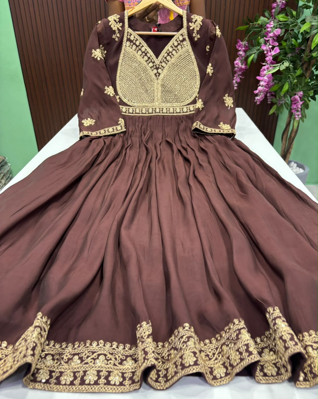SS9637 Ethnic Mul Chanderi Anarkali Gown