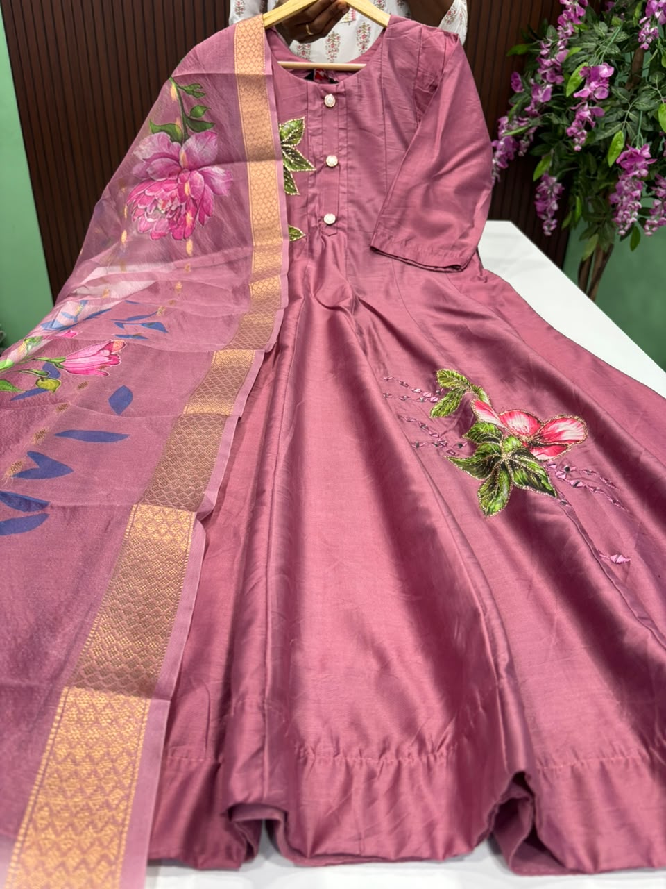 SS9657 Roman Silk Anarkali with Dupatta Set