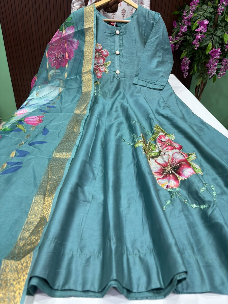 SS9659 Roman Silk Anarkali with Dupatta Set