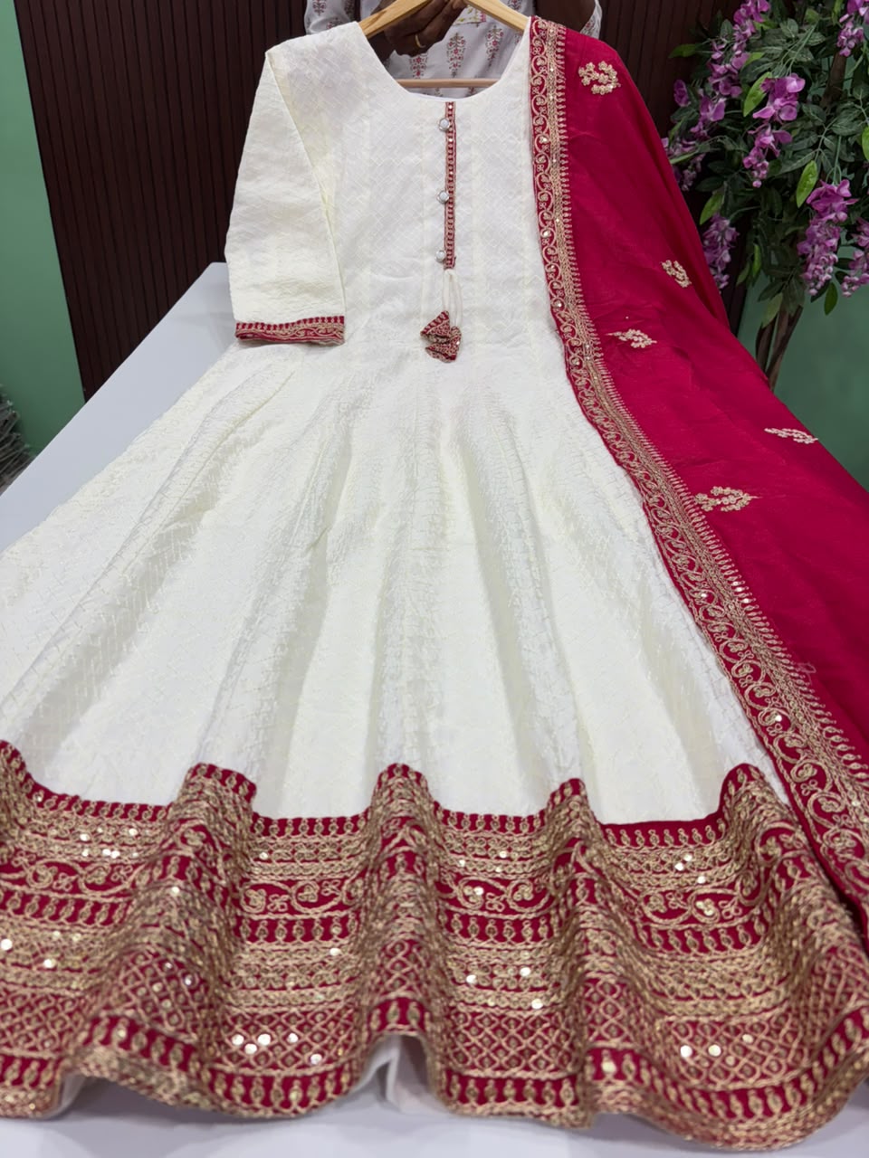 SS9694 Premium Roman Silk Anarkali Dupatta Set