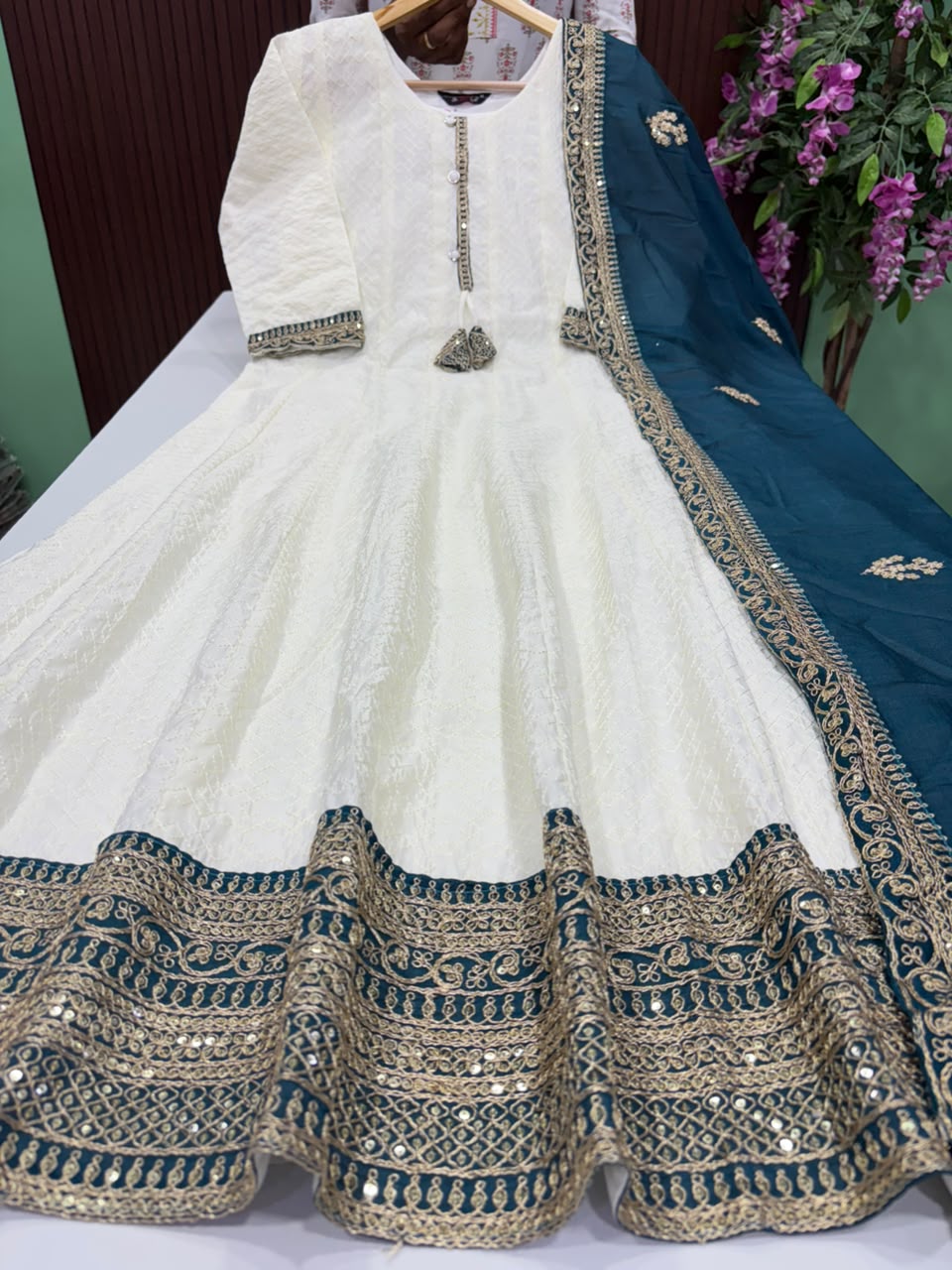 SS9695 Premium Roman Silk Anarkali Dupatta Set