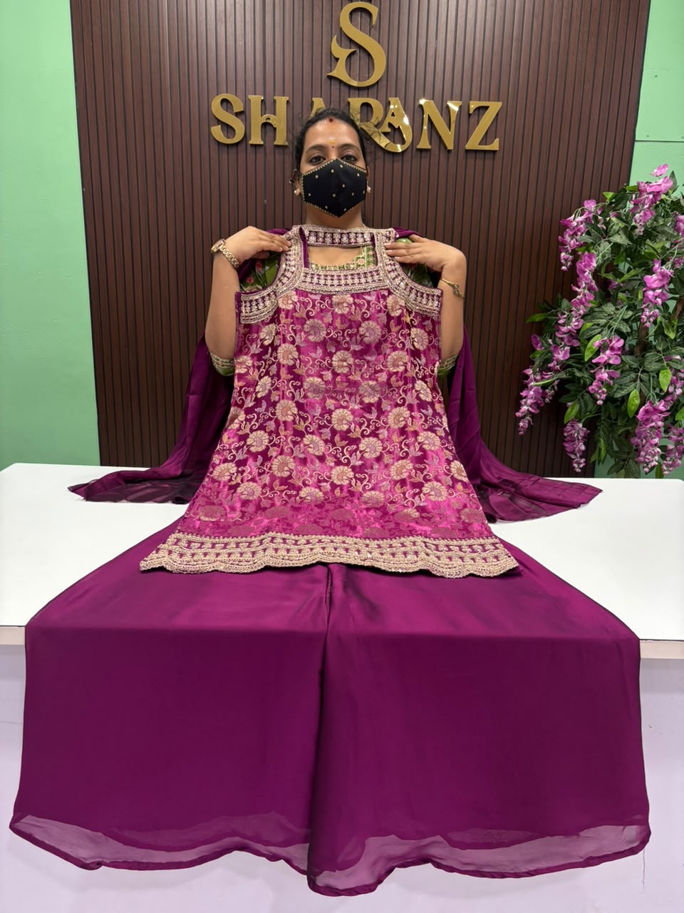 SS9689 Satin Banaras Sharara Suit