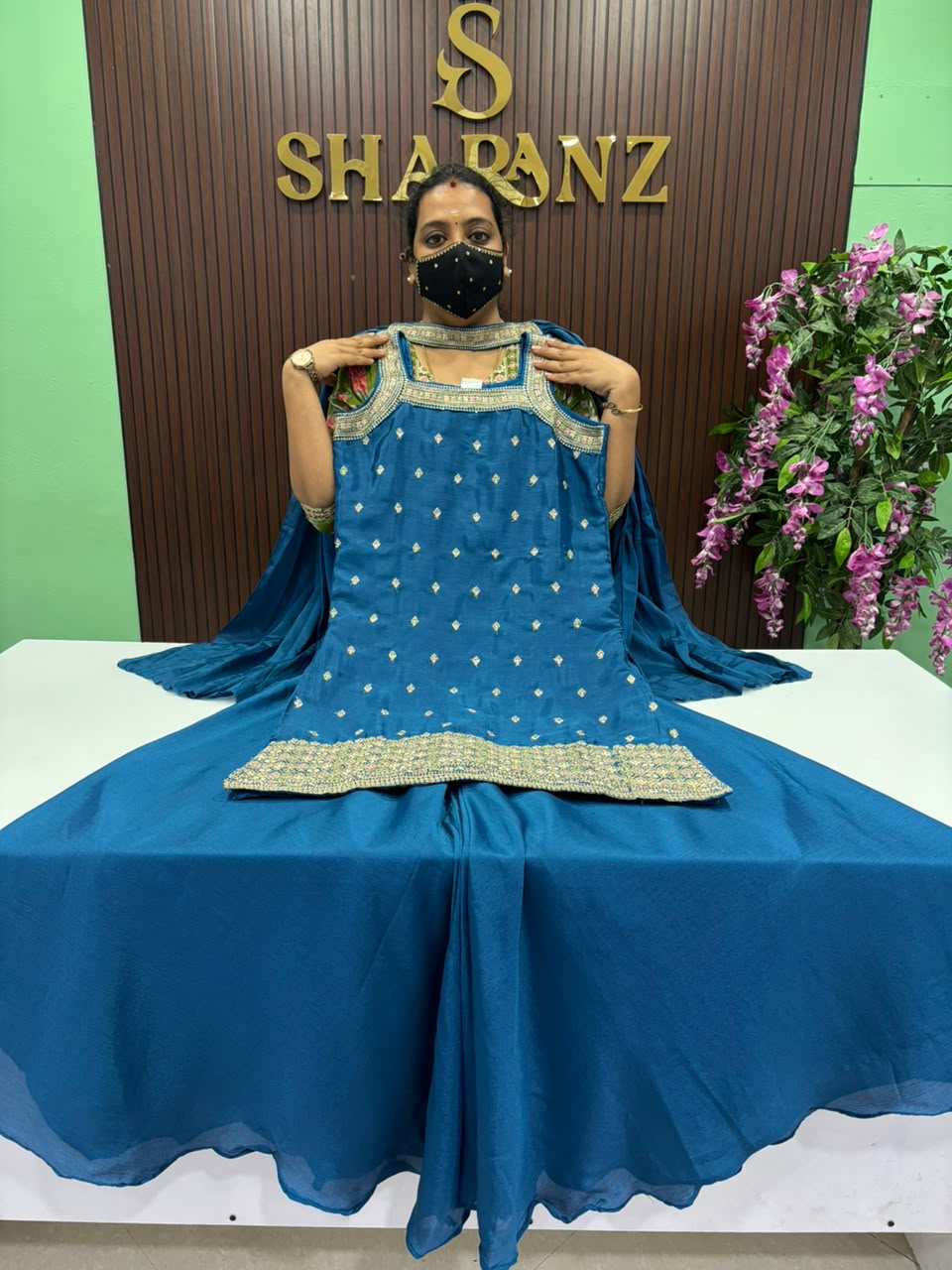 SS9692 Crushed Chinon Sharara Suit
