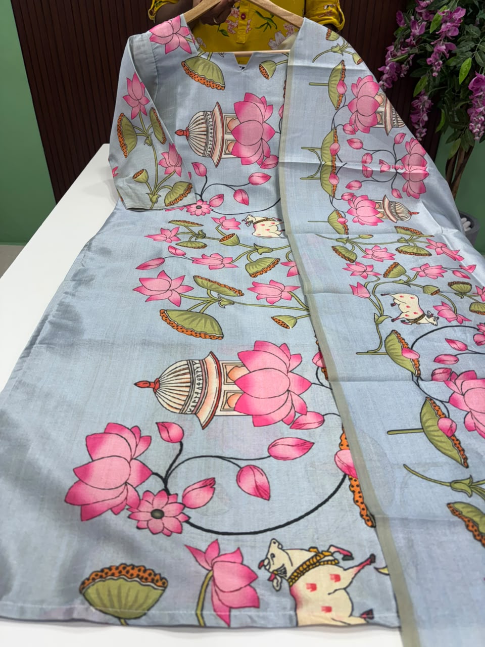 SS9737 Premium Tussar Silk Kurti with Dupatta Set