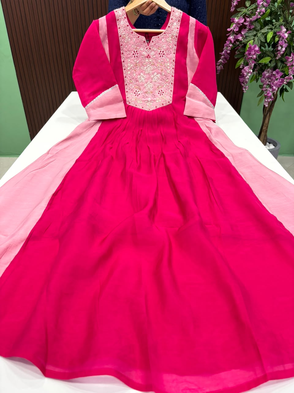 SS9794 Mul Chanderi Gathered A Line Kurti