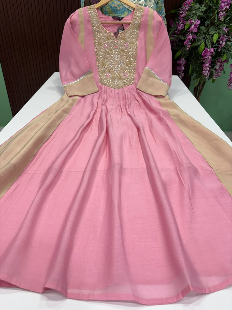 SS9792 Mul Chanderi Gathered A Line Kurti