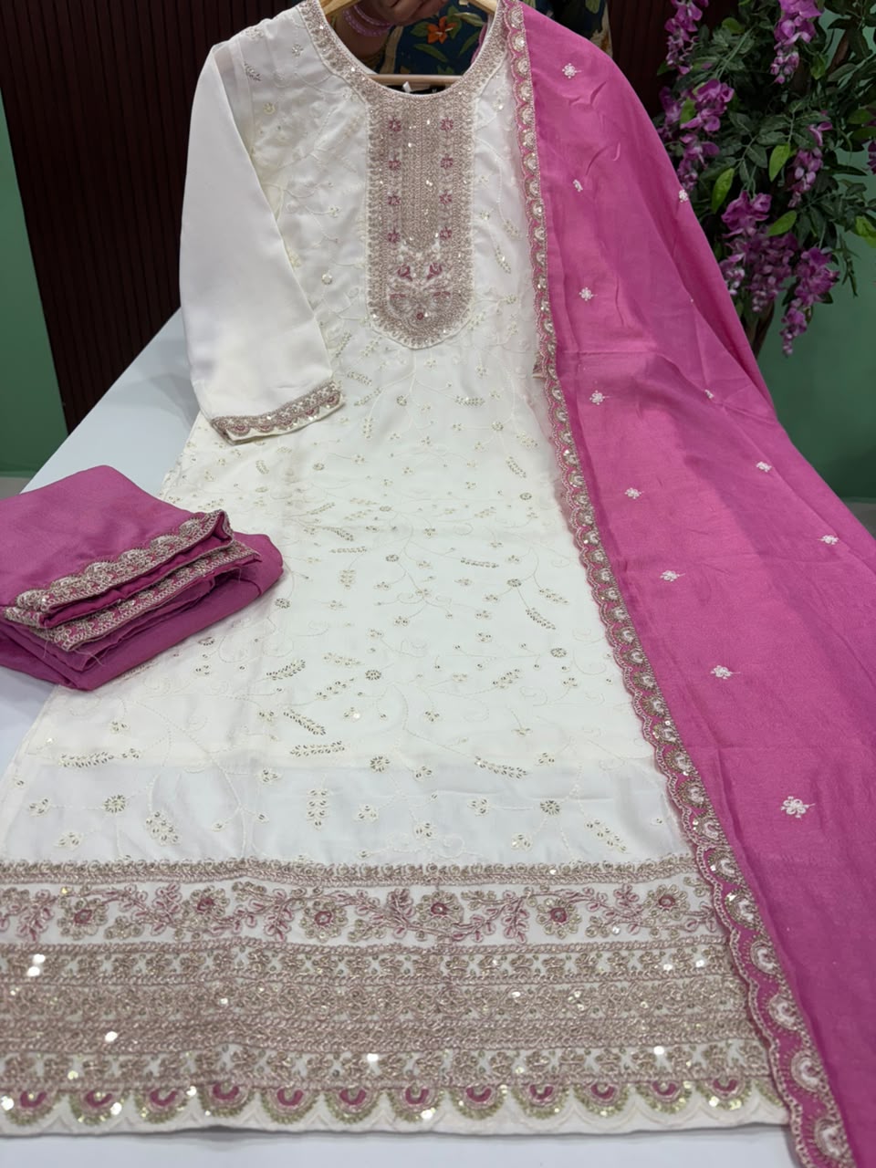 SS9844 Vichitra Silk Kurti With Pant & Dupatta Set