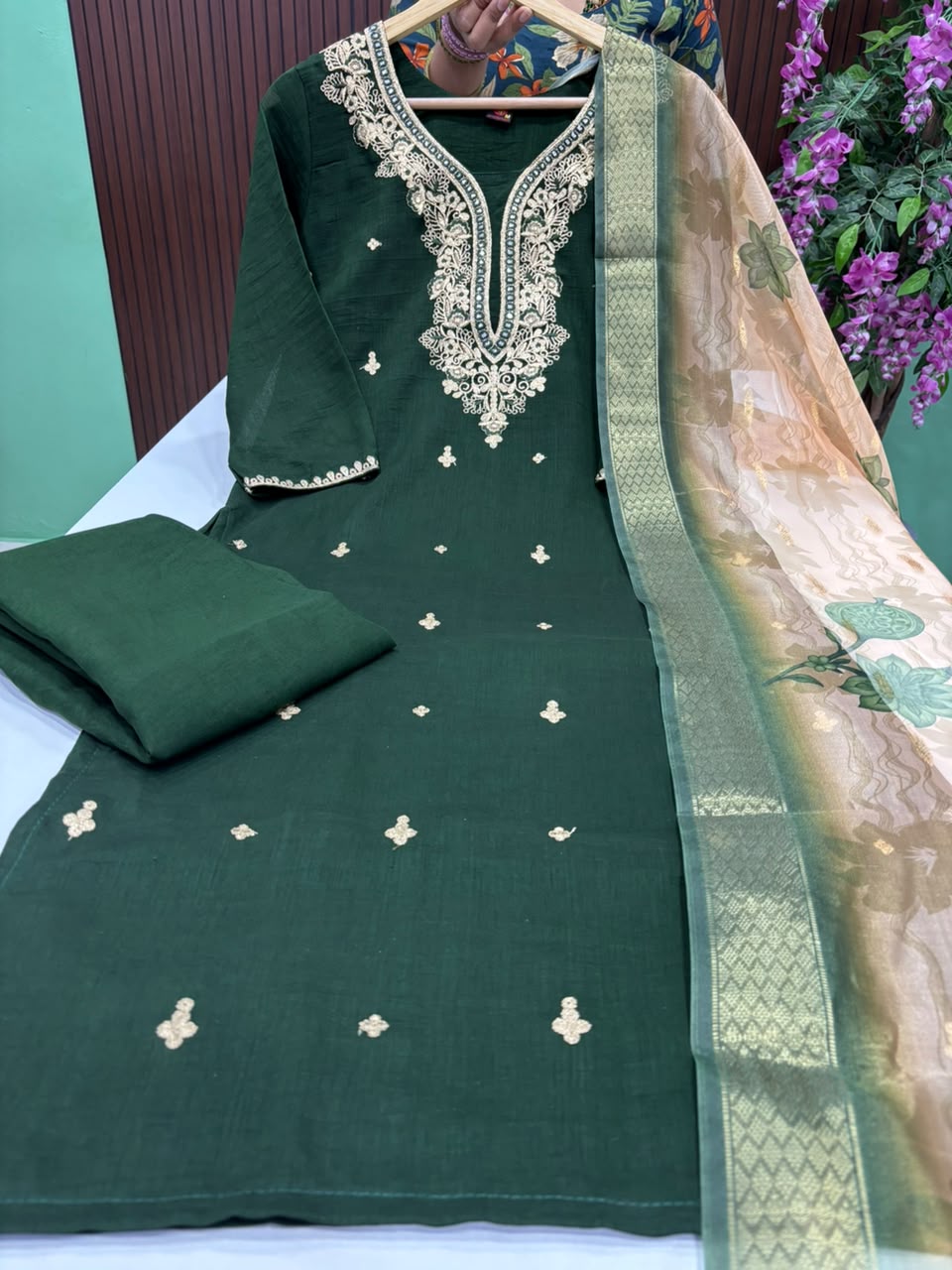 SS9845 Vichitra Silk Kurti With Pant & Dupatta Set
