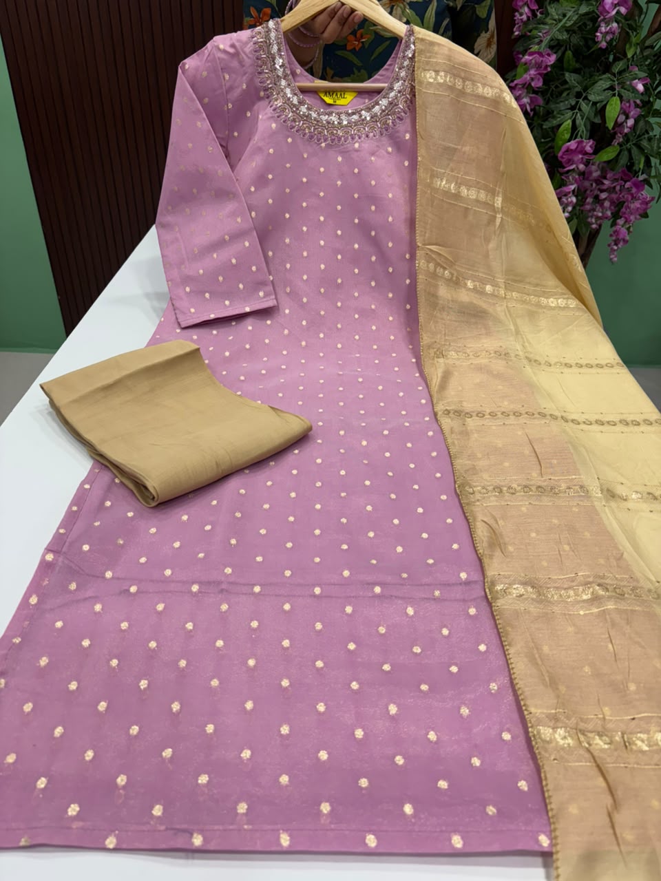 SS9849 Tissue Silk Kurti With Pant & Dupatta Set
