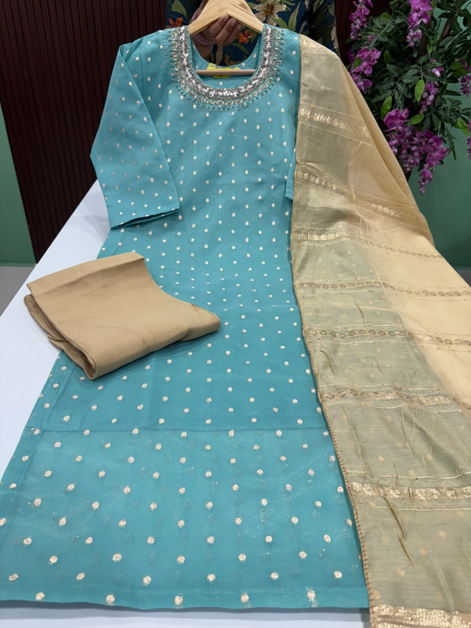 SS9850 Tissue Silk Kurti With Pant & Dupatta Set