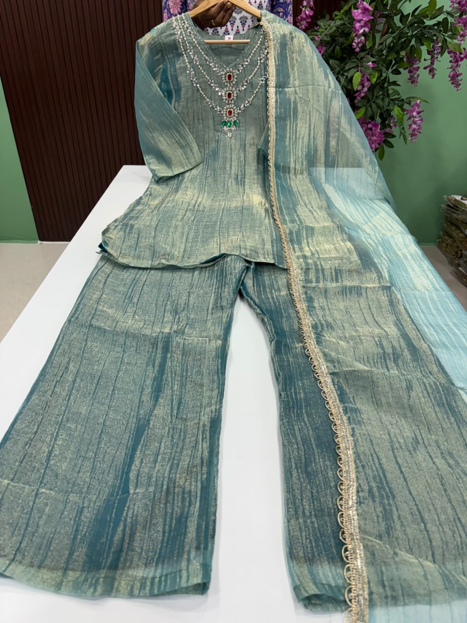 SS9919 Premium Crushed Tissue Sharara Suit