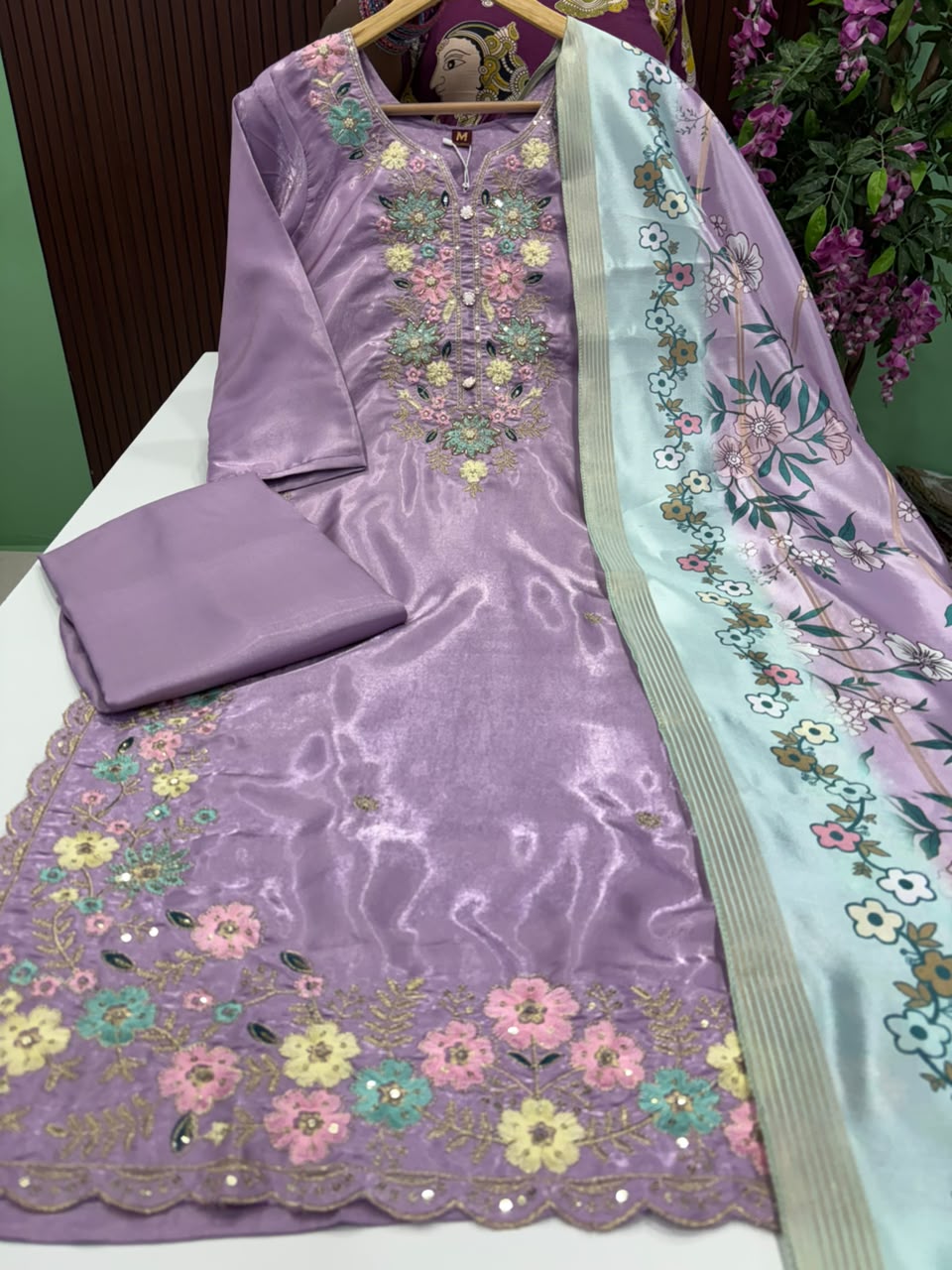 SS9993 Roman Glass Kurti With Pant & Dupatta Set – sharanz