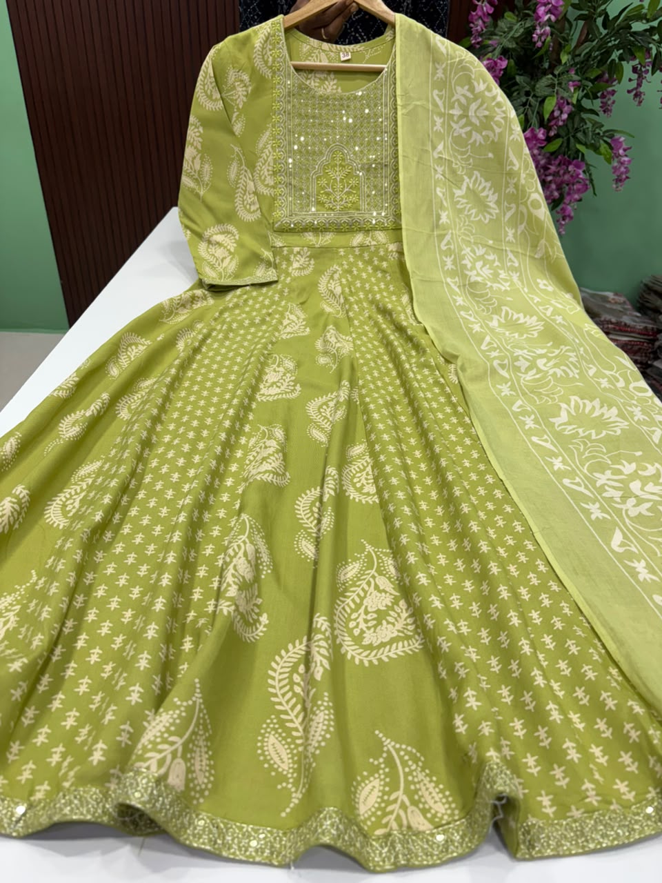 SS10015 Full Length Rayon Anarkali with Dupatta Set