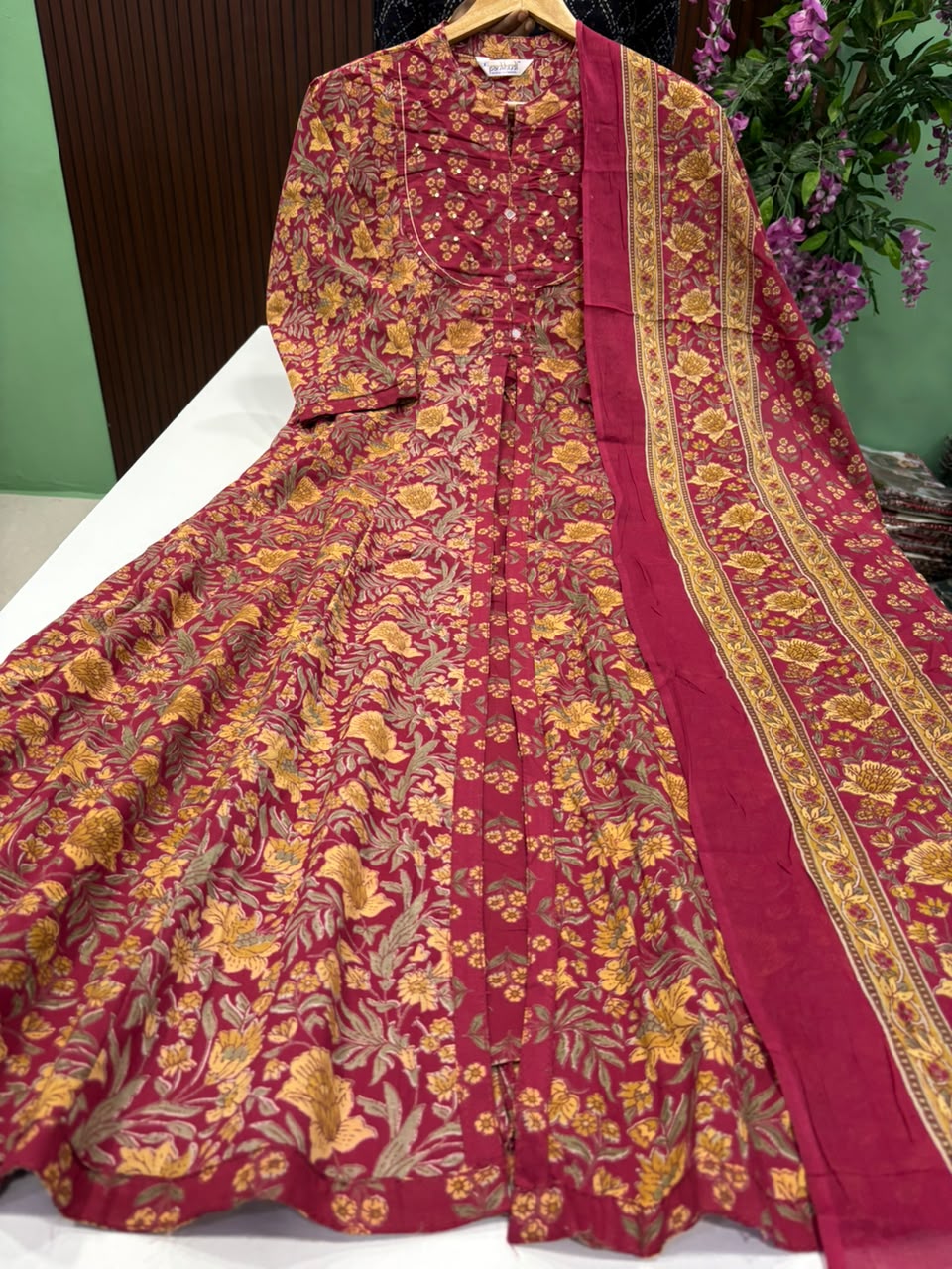 SS10018 Full Length Cotton Anarkali with Dupatta Set