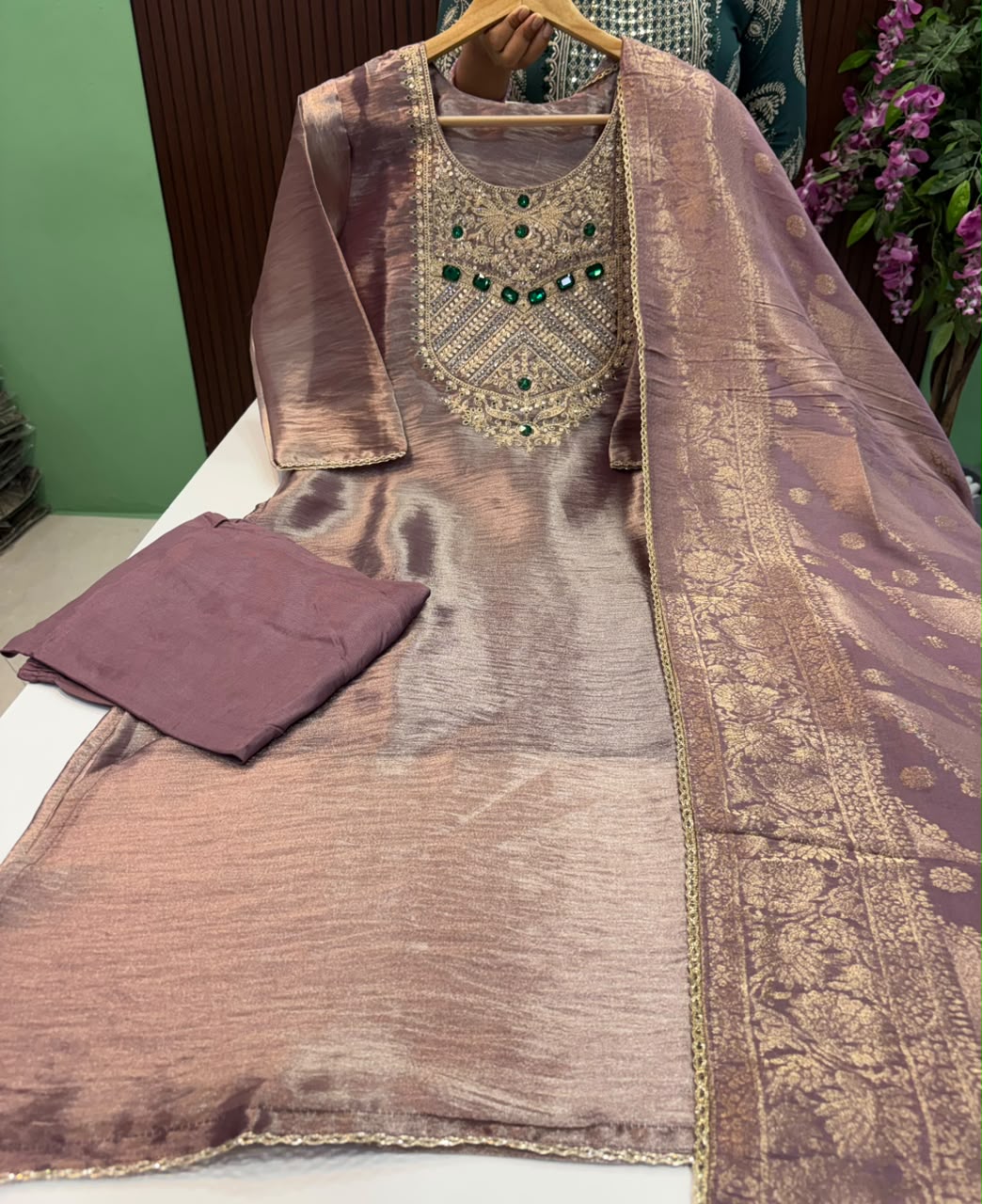 SS10024 Premium Crushed Tissue Silk Kurti With Pant & Dupatta Set