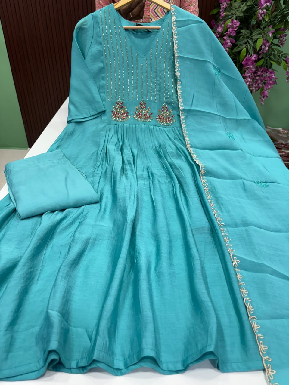 SS10030 Premium Mul Chanderi Anarkali Suit