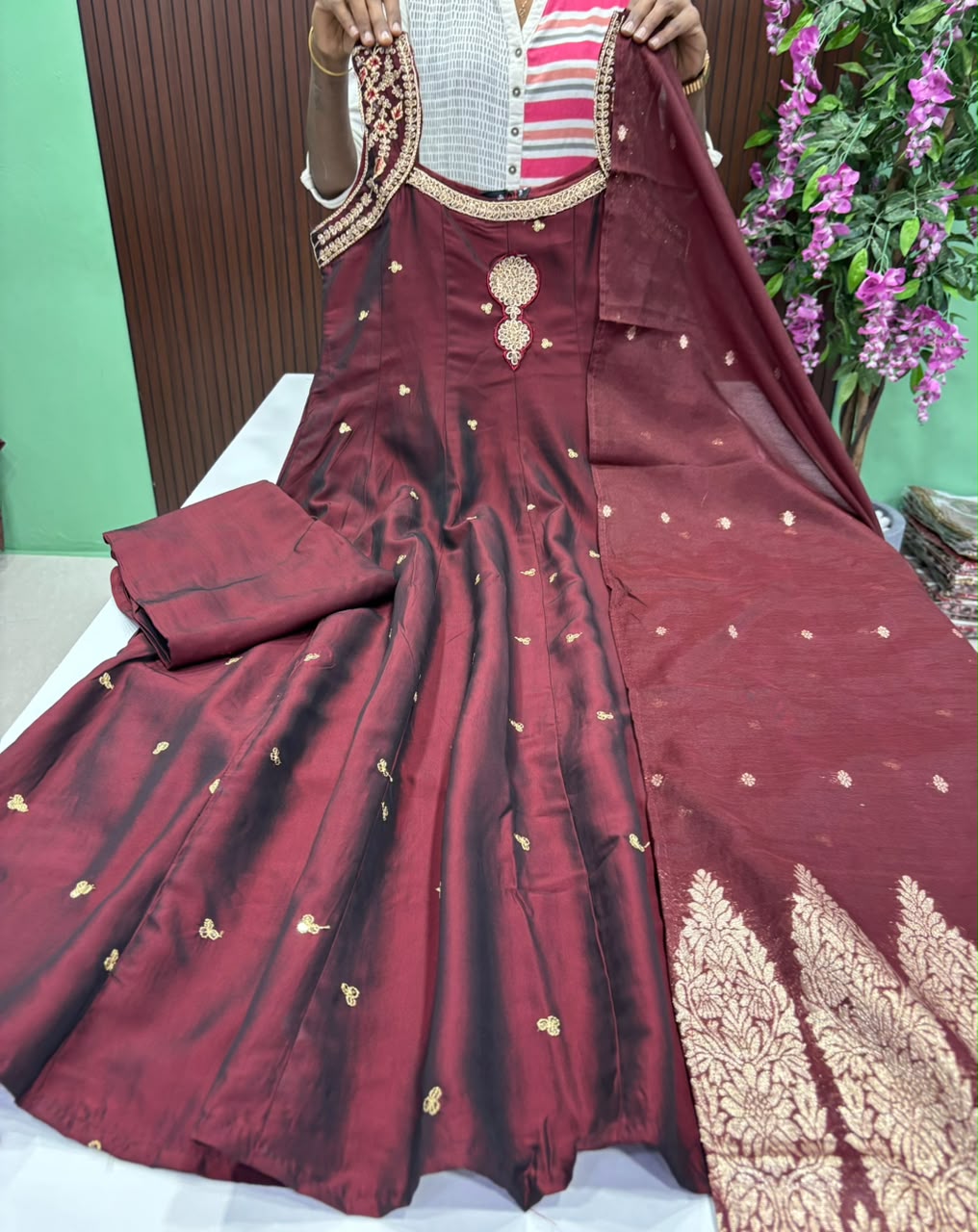 SS10057 Premium Rangila Silk Anarkali Suit - Maroon
