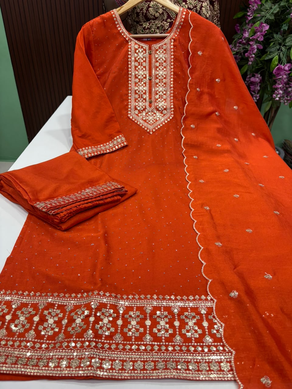 SS10071 Vichitra Silk Kurti With Pant & Dupatta Set