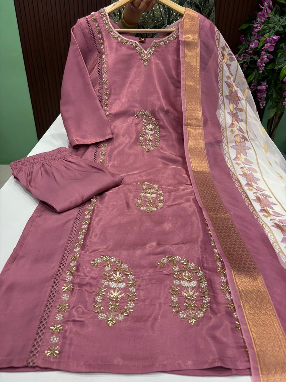 SS10087 Roman Glass Kurti With Pant & Dupatta Set