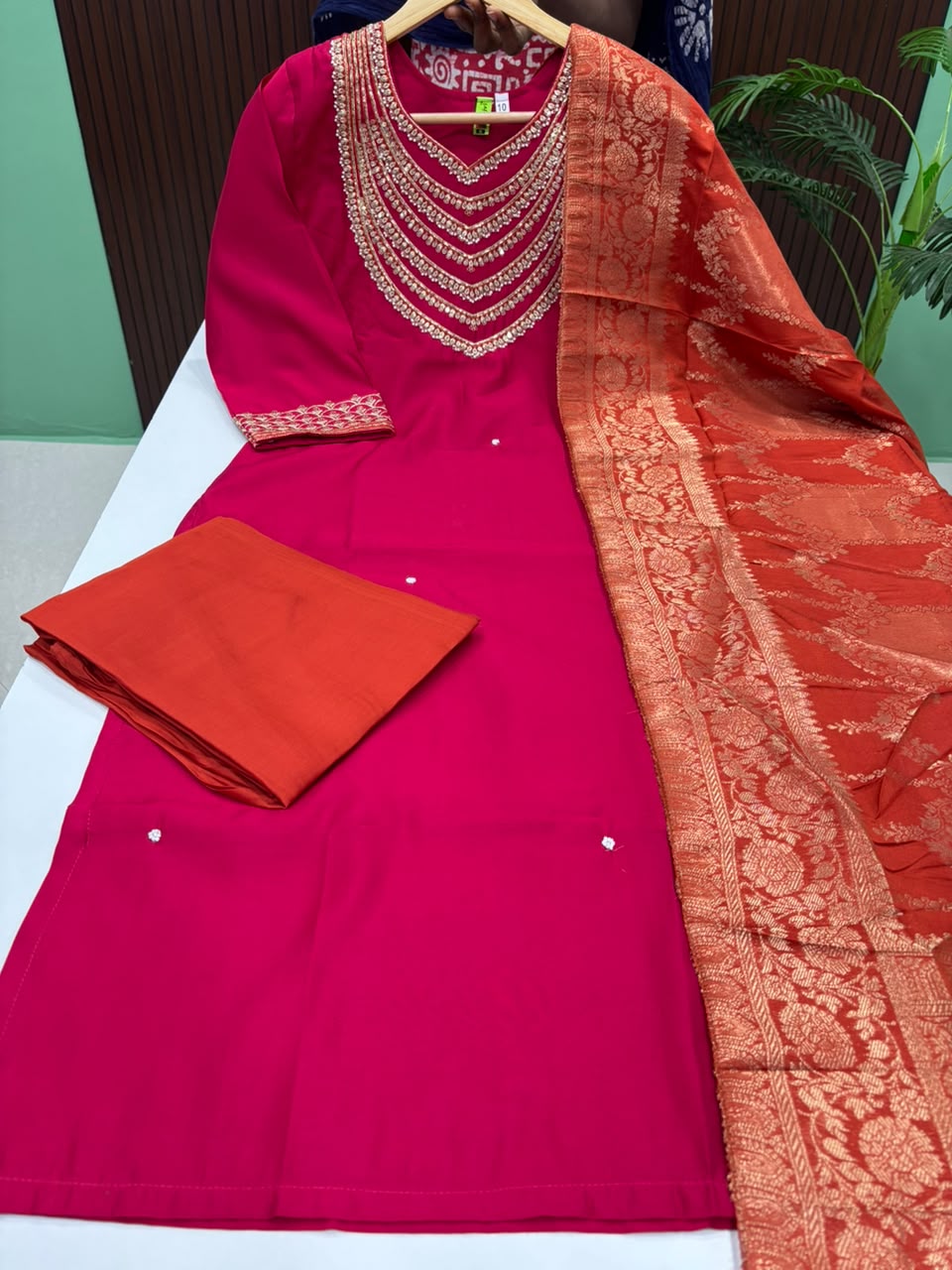 SS10090 Roman Silk Kurti With Pant & Dupatta Set