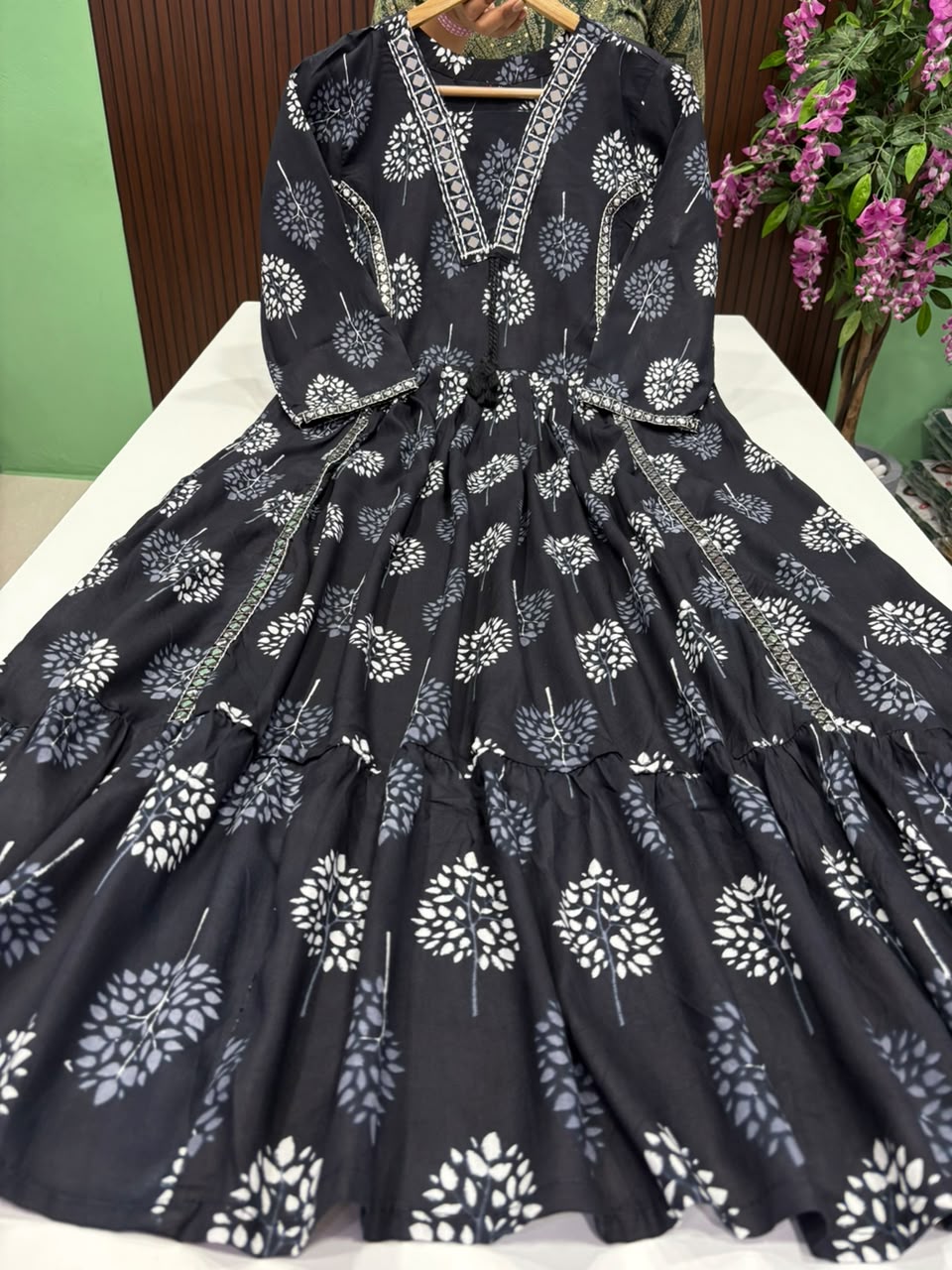 SS10084 Elegant 2 tier rayon Anarkali - NAVY BLUE