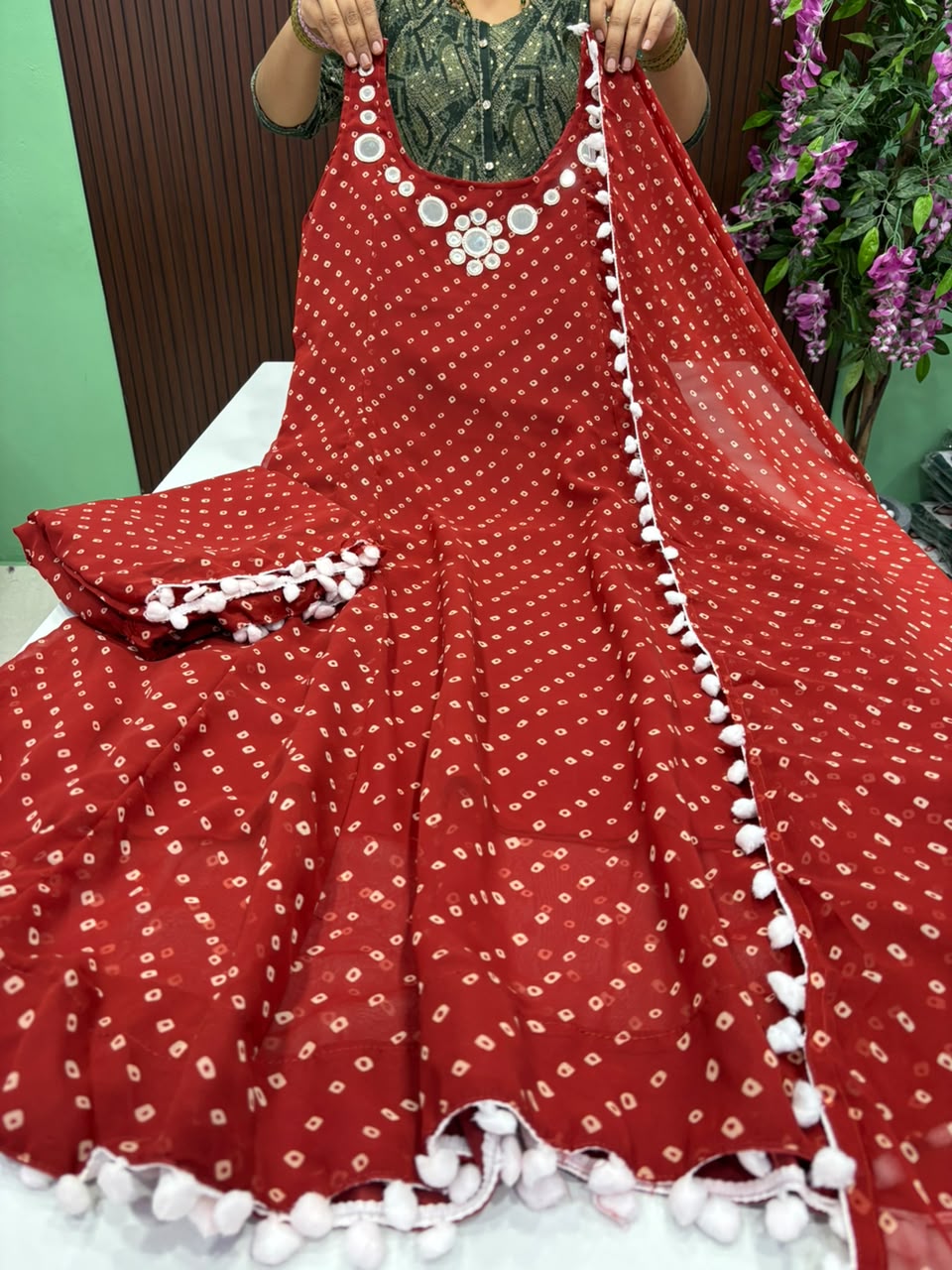 SS10107 Bandhani printed Georgette Anarkali Suit