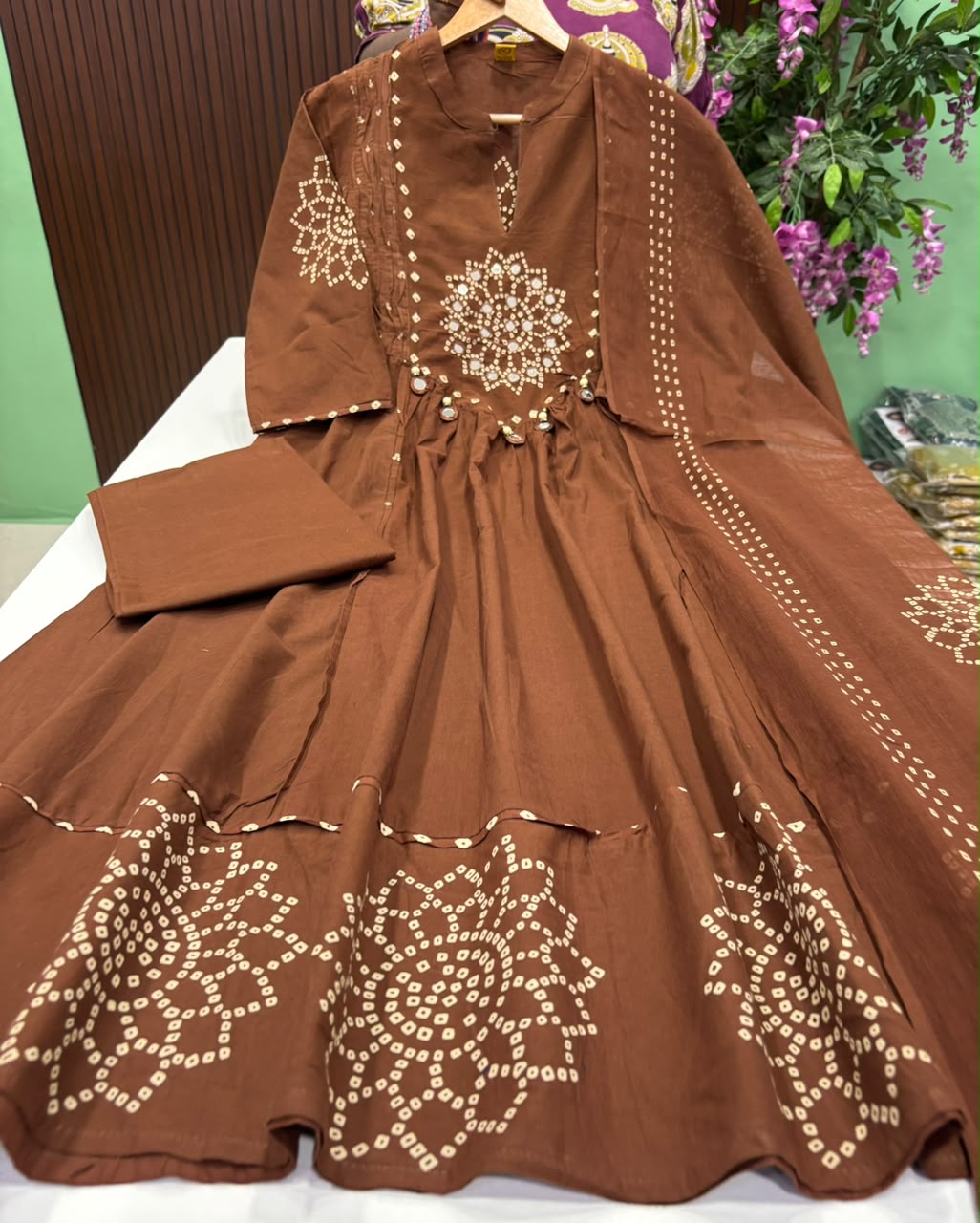 SS10135 Bandhani Printed Cotton Anarkali suit