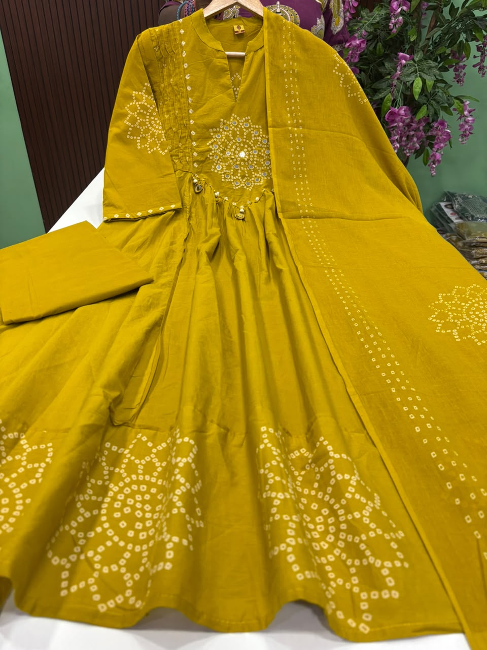 SS10139 Bandhani Printed Cotton Anarkali suit