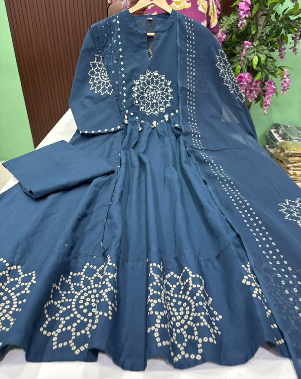SS10137 Bandhani Printed Cotton Anarkali suit