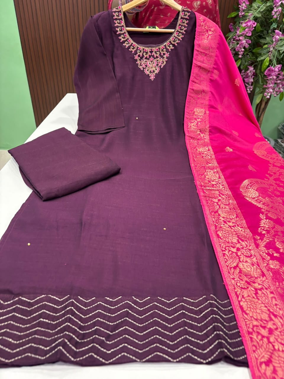SS10142 Vichitra Silk Kurti With Pant & Dupatta Set